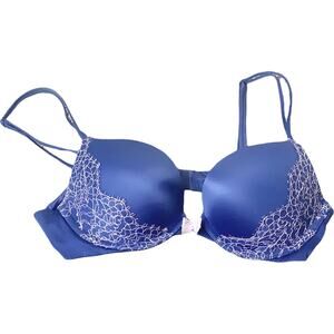 Victoria's Secret Very Sexy Push Up Pigeonnant Navy Blue Embroidered Bra Sz 34B